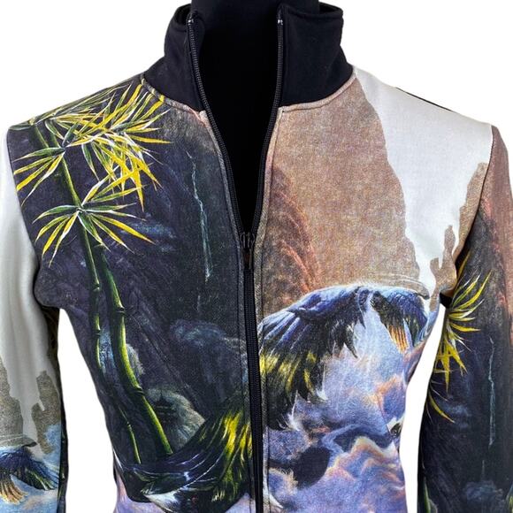 Crystal Tara Tropical Scene Sweatshirt Jacket Size S Boho Cropped - Picture 6 of 6